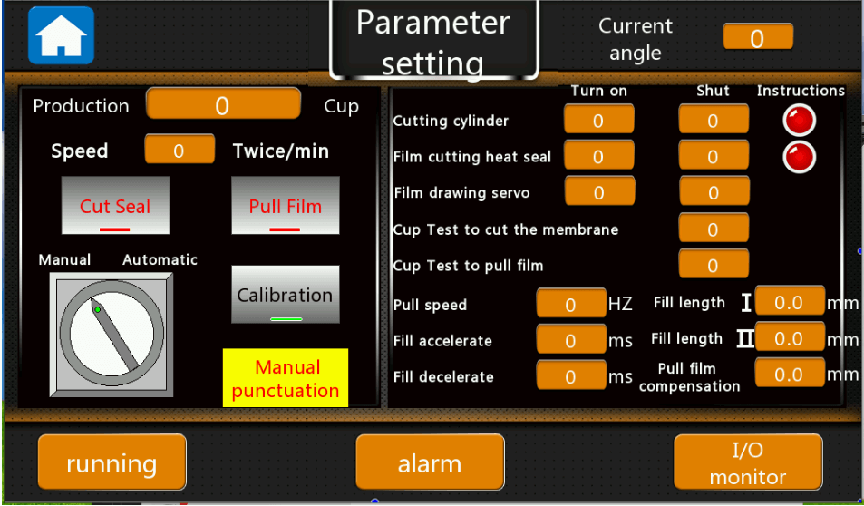 Figure 23 - Parameters page to seal and cutting film of coffee capsule machines