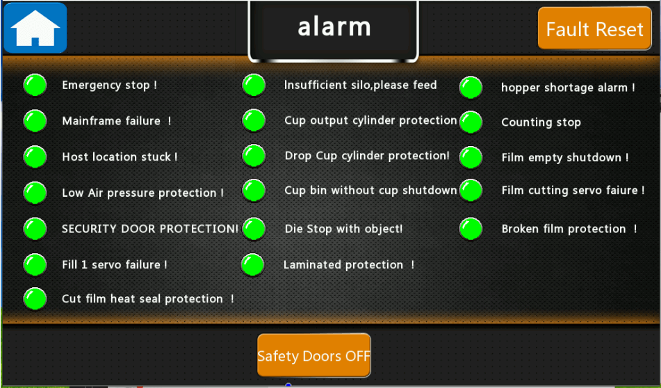 Figure 26 - Alarm Screen of coffee capsule filling sealing machine AFPAK