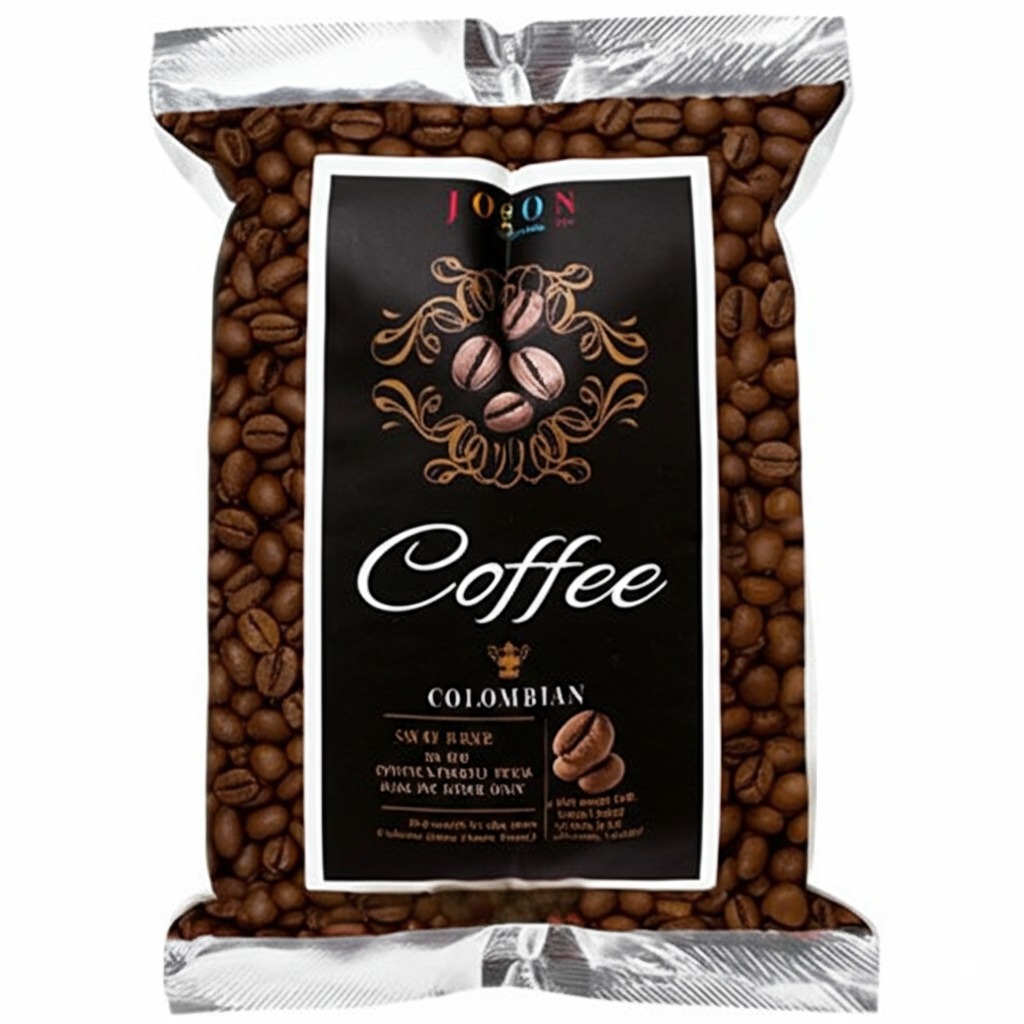 Colombian coffee beans and packaging