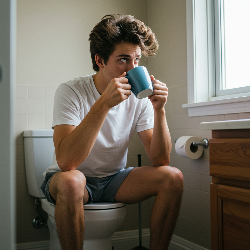 coffee on toilet in morning
